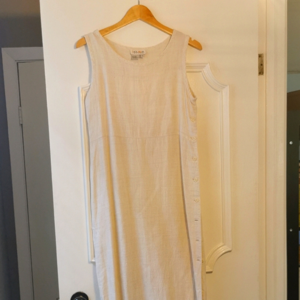 Classic Cream Linen Sleeveless Dress
